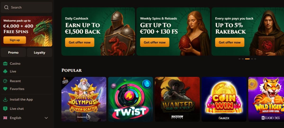 Dragobet - No Cruks casino met verschillende crypto-opties en snelle aanmelding